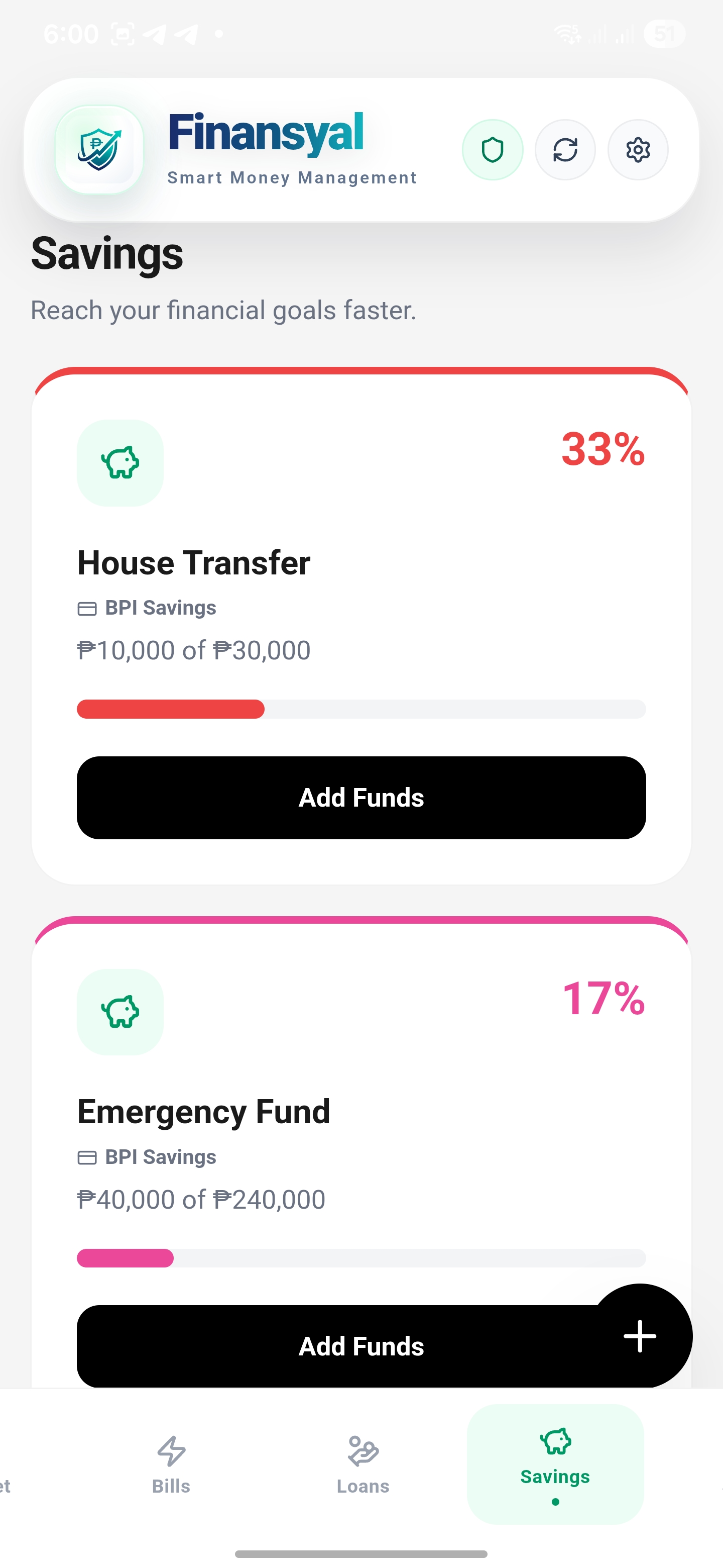 Savings goals